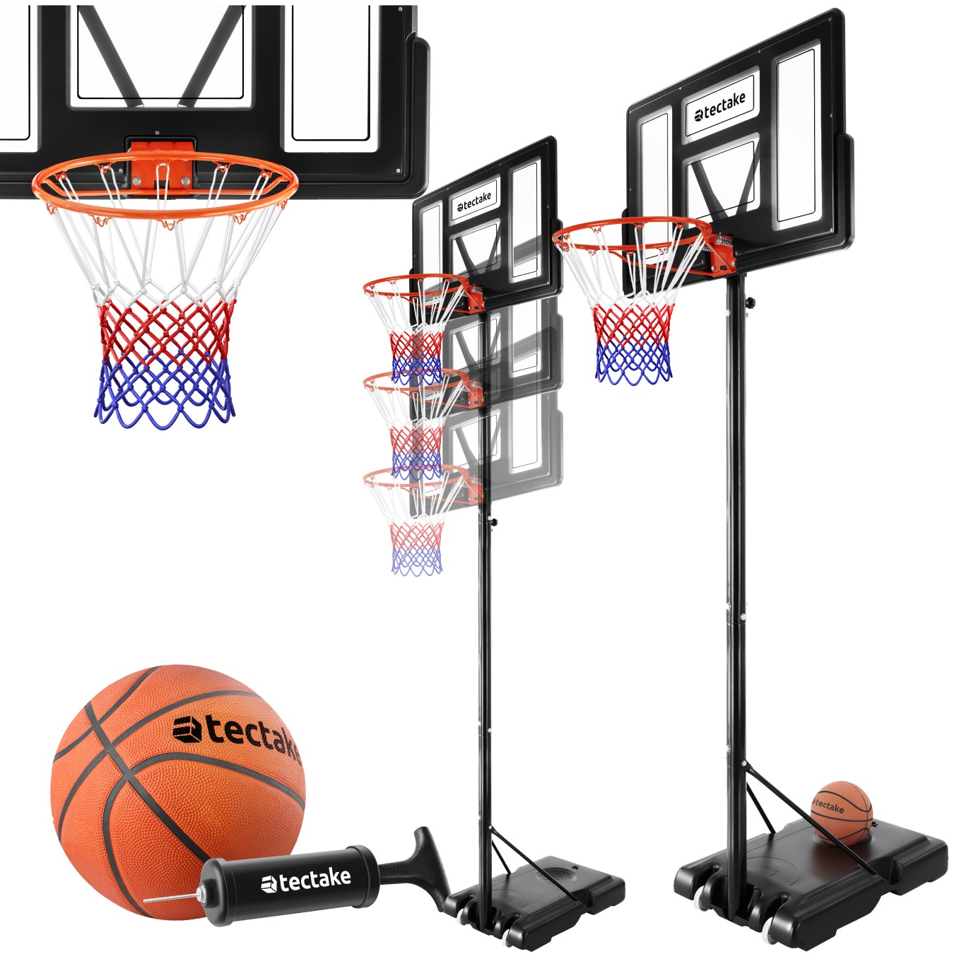 Buy Basketball Hoop Dirk freestanding height adjustable between 230 305 cm inc. ball and pump online cheap tectake