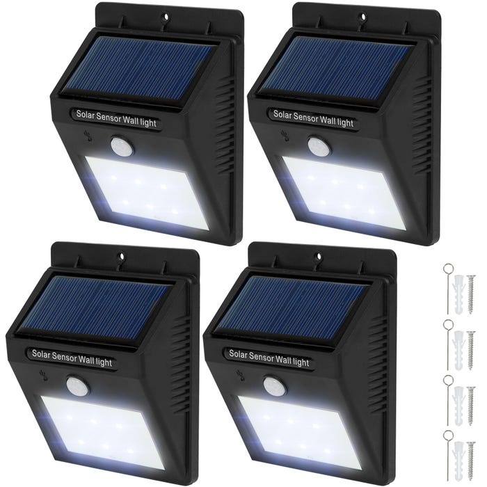 4 focos solares LED con sensor de movimiento