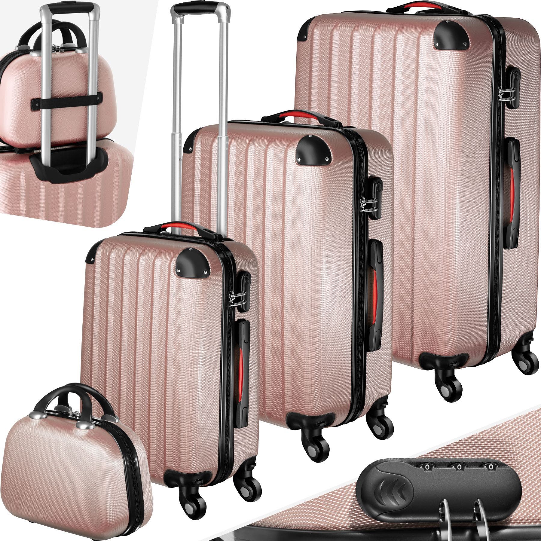 juego de maletas PUCCI 4 piezas 3 maletas y un neceser plastico ABS robusto con interior divisible cerradura de combinacion numerica comprar online barato tectake