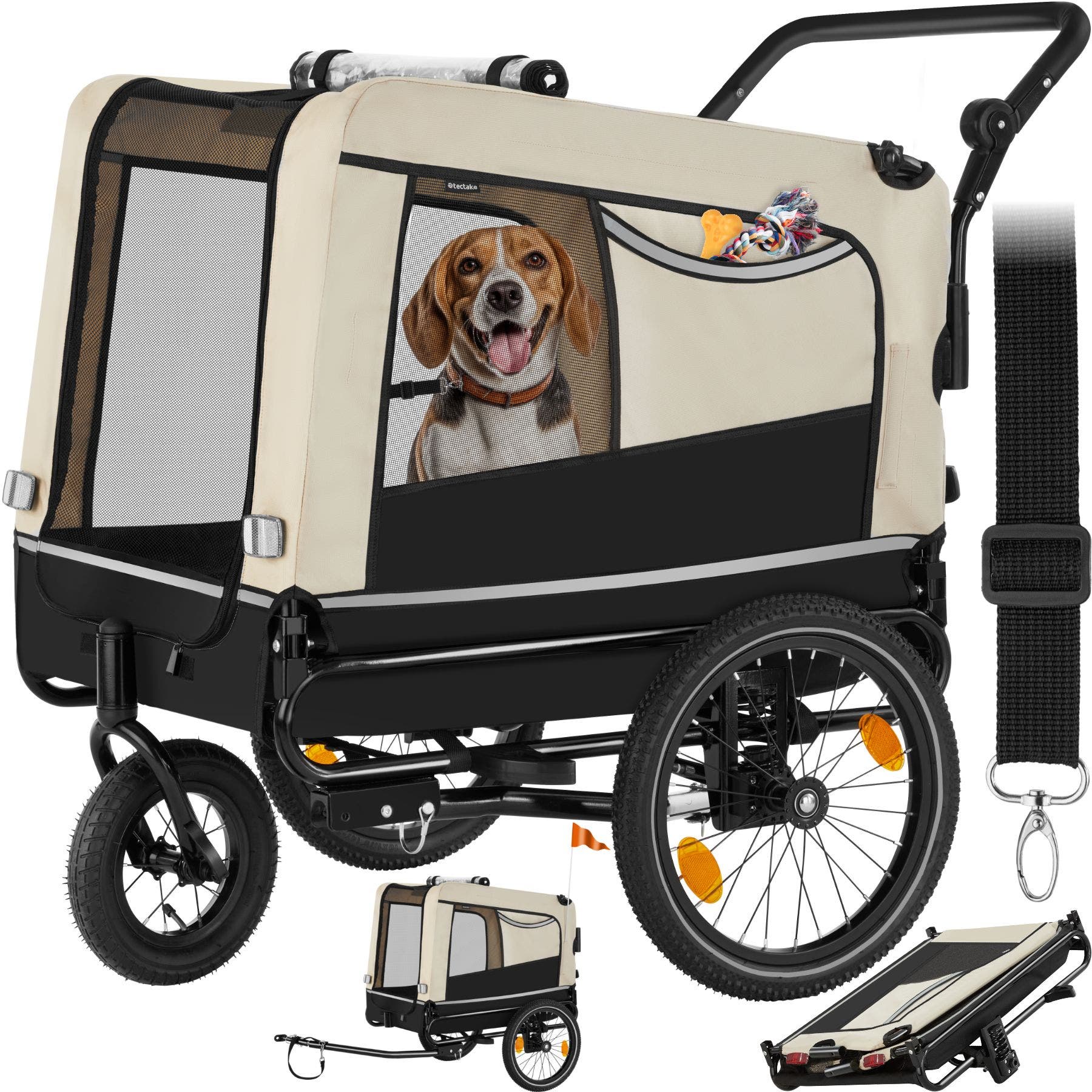 Buy Dog Bike Trailer WoofRider 3 in 1 multifunctional foldable including reflectors leash and warning flag online cheap tectake