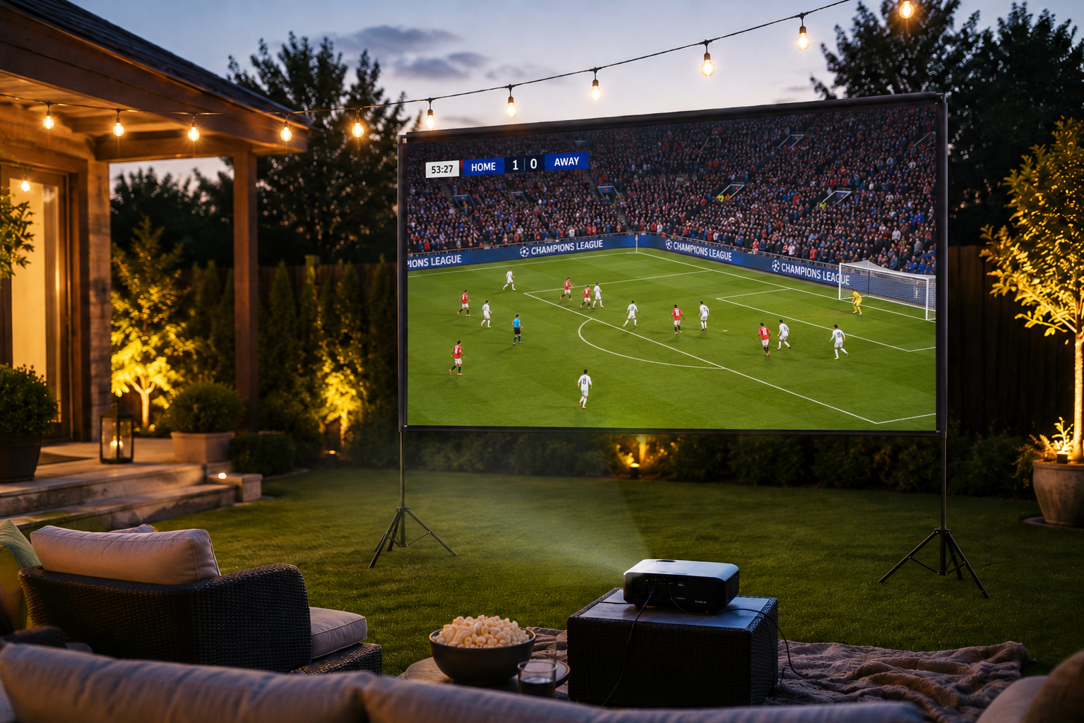 Pantalla de proyección para noches de verano al aire libre