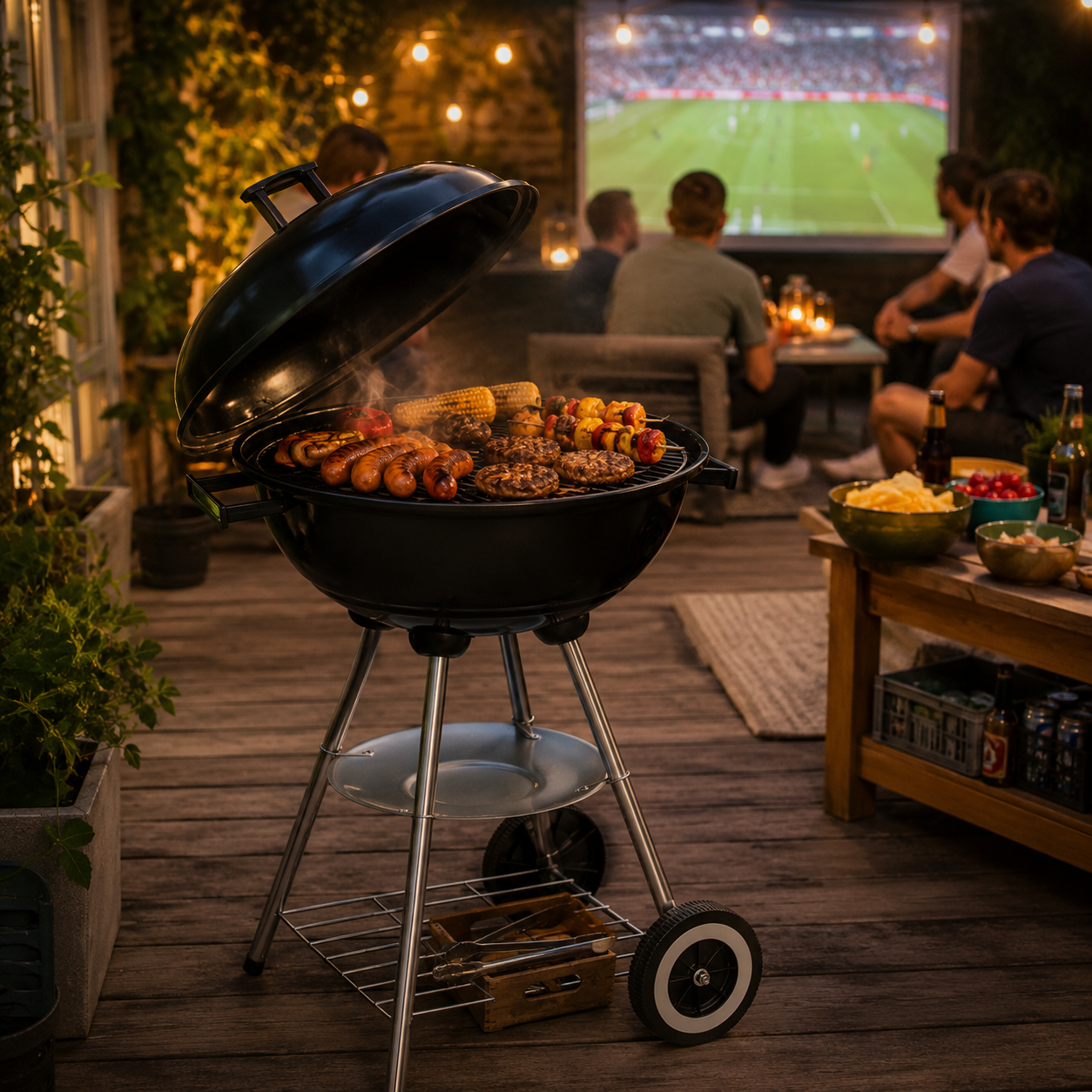Zona de barbacoa en una terraza veraniega
