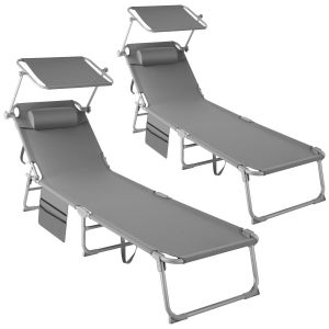 Conjunto de 2 tumbonas Chlo&eacute; con 4 posiciones y almohada para la cabeza