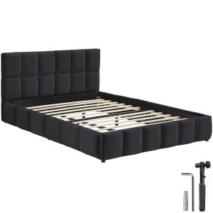 Cama estofada Shirley com base de ripas, capacidade de carga de 250 kg