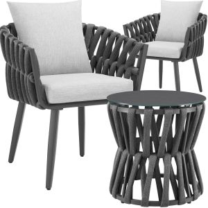 Conjunto Lugano con dise&ntilde;o de cuerda, estructura de aluminio, patas atornilladas