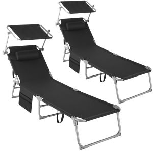 Conjunto de 2 tumbonas Chlo&eacute; con 4 posiciones y almohada para la cabeza