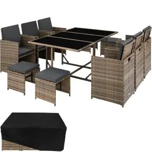 Conjunto de rattan MALAGA, 6 + 4 + 1 com capa imperme&aacute;vel