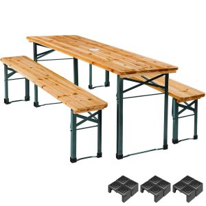 Set de mesa y bancos plegables LUDWIG 3 piezas, con soporte para sombrilla
