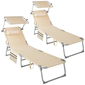 Conjunto de 2 tumbonas Chlo&eacute; con 4 posiciones y almohada para la cabeza